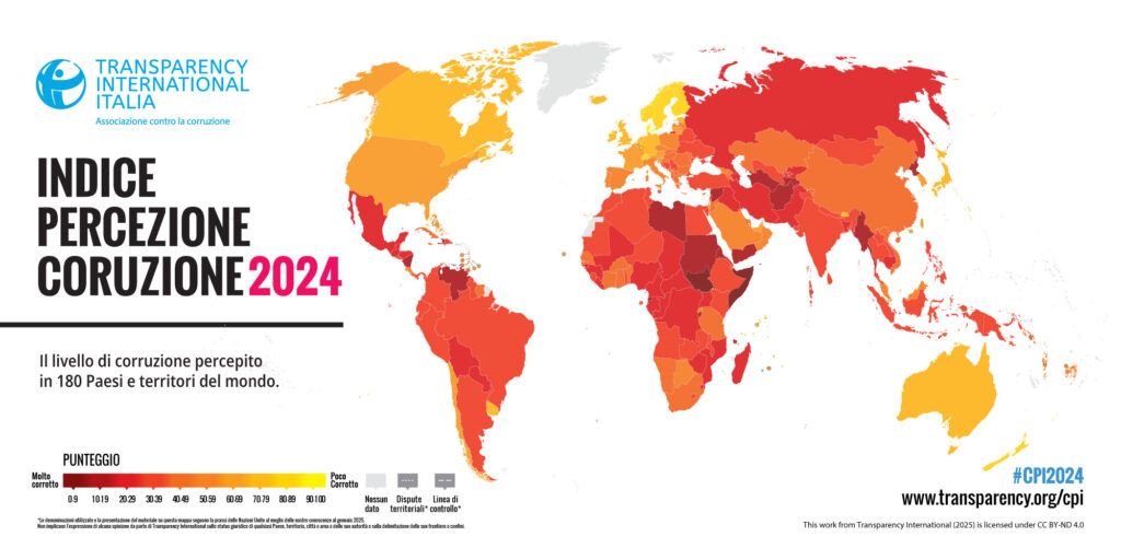 mappa mondiale della percezione della corruzione nel 2024