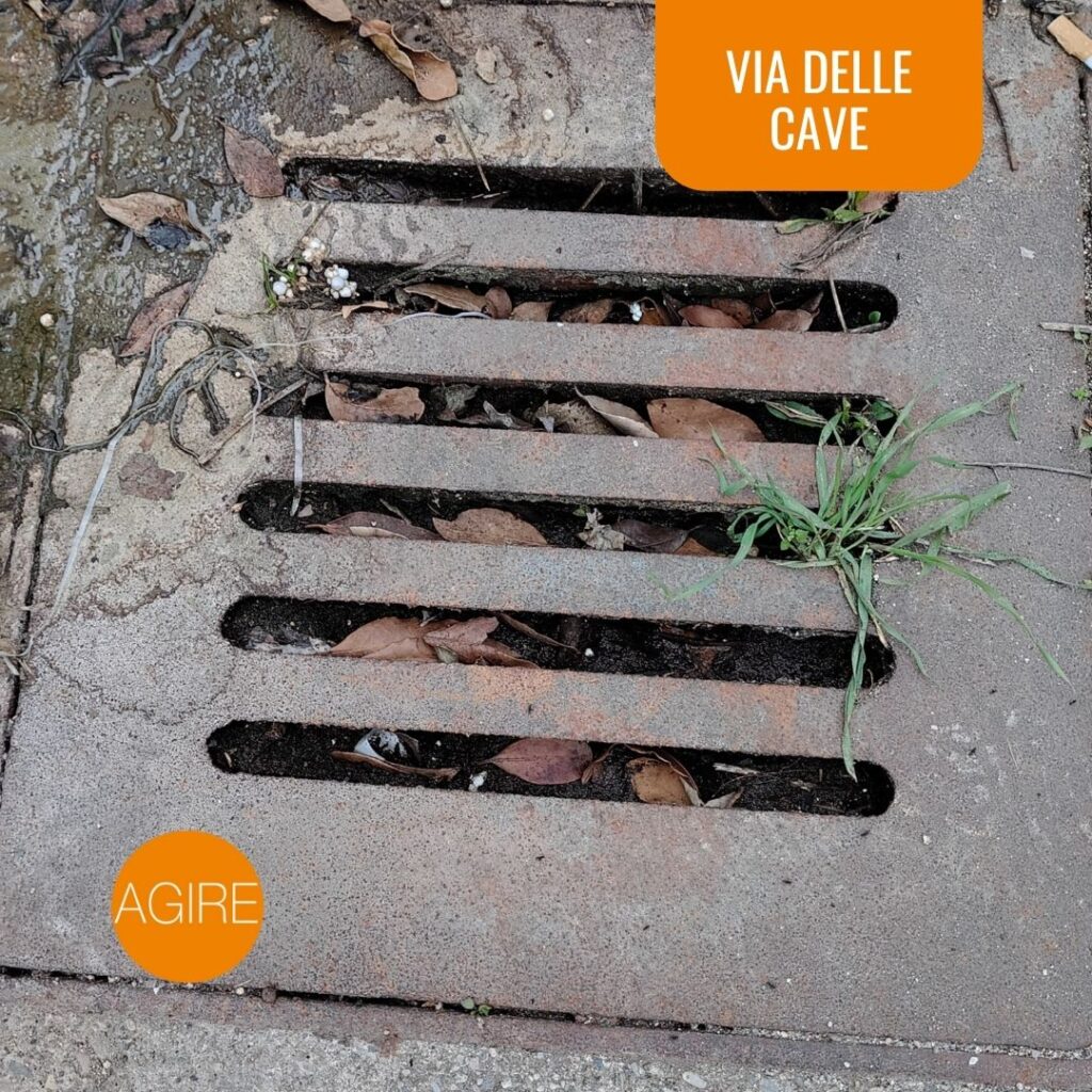 via delle cave a castiglione - dettaglio di un tombino ostruito