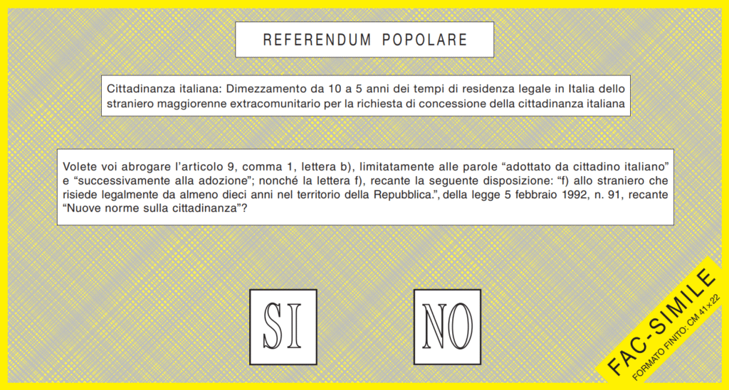 referendum 8 e 9 giugno 2025 quesito 5 cittadinanza